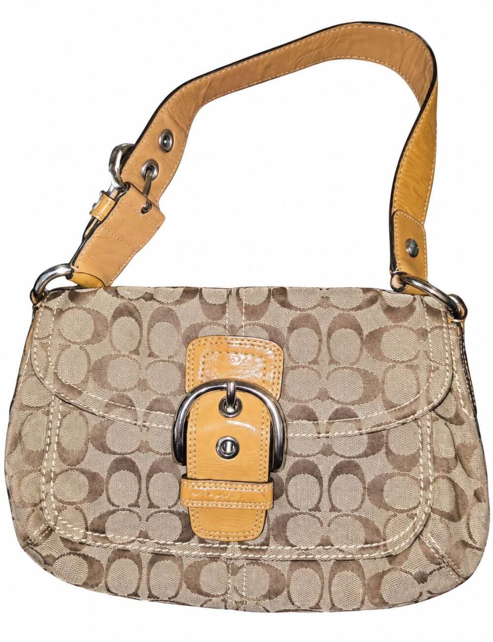 Coach Signature C Beige and Brown Canvas Soho Buckle Shoulder Bag